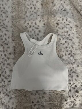 ALO Yoga White Ribbed Racerback Tank